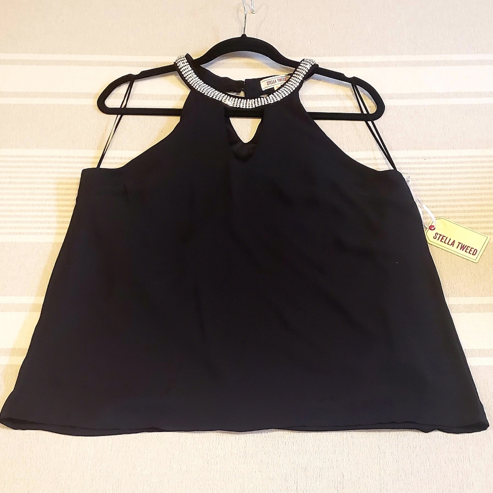 NWT XL black keyhole sleeveless rhinestone neck